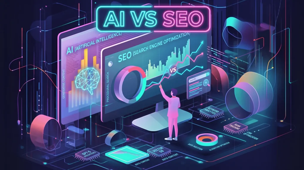 AI vs SEO concept illustrating the changing landscape of search engine optimization in the age of artificial intelligence